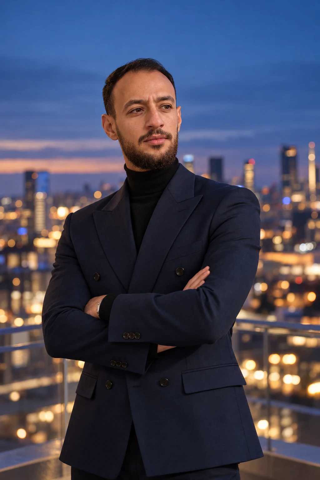 Diaa Fayyad overlooking the city at dusk